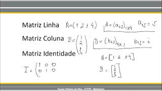 Tipos de Matrizes  Matriz Linha Matriz Coluna Matriz Identidade [upl. by Aihsat]