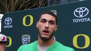 Jalen Jelks discusses Oregons spring football [upl. by Shoifet416]