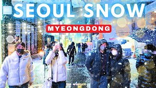 Seoul WINTER SNOW in Myeongdong ❄️ Myeongdong Christmas New Years 2025 [upl. by Yemac]