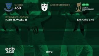 HIGHLIGHTS Worcestershire v Sussex  Specsavers County Championship 2017  Day 2 [upl. by Dreddy]