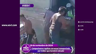 Campechanos rapiñan cervezas de tráiler volcado [upl. by Belamy]