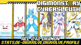 Digimon Story  Cyber Sleuth  All 242 Digimon LV99 StatsDeDigivolveDigivolution and Profile [upl. by Richia]