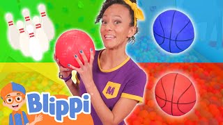 Meekahs Color Bowling Balls  More Ball Pit Games for Kids  Blippi  Learn Colors and Science [upl. by Lemmie]