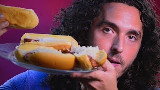 ASMR Eating Cheddar Stuffed Hot Dogs with Sauerkraut Snack 먹방 [upl. by Labors523]