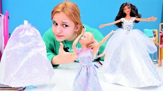 Kız videoları Barbie düğün için gelinlik diktiriyor Asu Ela ile Barbie giydirme oyunu [upl. by Ryon544]