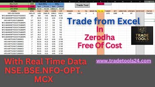 Live Trade In Zerodha With Excel  Real time data Update In excel with zerodha no api cost algo [upl. by Enisamoht]