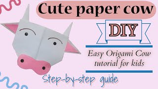 Easy kids paper craft  Origami cow tutorial  How to make paper craft  paper folding craft idea [upl. by Schumer555]