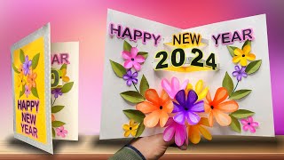 DIY Happy New year card 2024  How to make new year greeting card  DIY New year card making [upl. by Pyotr913]