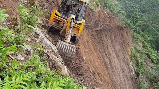 Scary and Risky Mountain Road Landslide WorkJCB Backhoe [upl. by Aim]