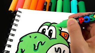 Drawing Yoshi with Posca Markers Drip Effect Shorts [upl. by Odlanor959]