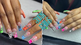 Watch me work Junk Nails 💅🏾 🎨 acrylic tutorial nailstutorial junk  art [upl. by Arodnap]