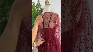 Making a corset illusion long sleeves burgundy sequin dress fashion dress corset sewing [upl. by Lemmuela]