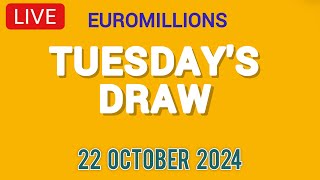 The National Lottery Euromillions Draw Live results from Tuesday 22 October 2024  Euro Millions [upl. by Aryn]