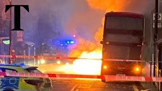 Electric bus bursts into flames in Londons rush hour [upl. by Anpas502]