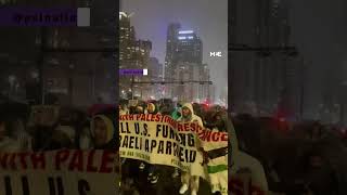 ProPalestine march in NYC snowfall [upl. by Eceinhoj825]