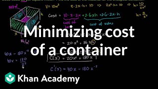 Optimization cost of materials  Applications of derivatives  AP Calculus AB  Khan Academy [upl. by Pen931]