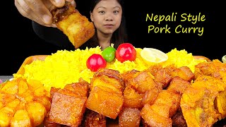 FRIED FATTY PORK BELLY CURRY WITH YELLOW RICE  PORK MUKBANG  NEPALI MUKBANG  BIG BITES  ASMR [upl. by Massie]