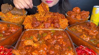 ASMR EATING SCHEZWAN NOODLESSPICY MUTTON FRIEDRICECHILLI CHICKENCHICKENLOLLIPOP FOOD VIDEOS [upl. by Aihsar]