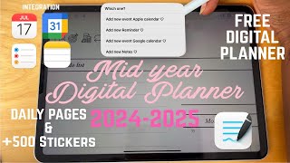 ☁️FREE 2425 Daily Digital Planner  Applegoogle integration ￼500 Free Stickers  Goodnotes 5 amp 6 [upl. by Aikaj]