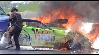 PRO DOORSLAMMER CRASH at Santa Pod Raceway  Voodoo Hemi [upl. by Holna]