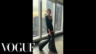 Model Alex Consani Tries on Inflatable Rick Owens Boots [upl. by Naut]