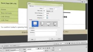 Dreamweaver CS6 Training  Part 27  How to Add a Table in a Web Page  Create a Website Course [upl. by Caressa]