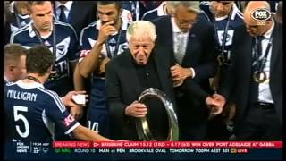 Frank Lowy falls off stage at Aleague grand final 2015 other angle [upl. by Llenet]