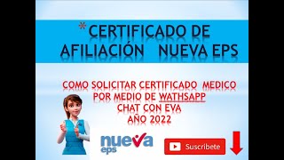 Certificado de afiliación de la NUEVA EPS por WATHSAPP Facil y Rapido [upl. by Esinart422]