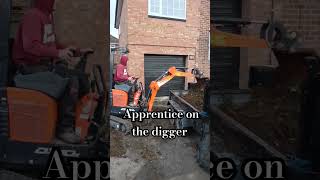 Letting the apprentice have a go on the digger construction garden home [upl. by Marisa]