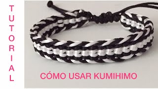 Pulsera de 2 colores TEJIDO con KUMIHIMO 4  ⭐ TUTORIAL FRIENDSHIP BRACELET [upl. by Arsuy]