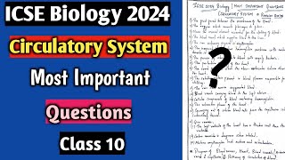 ICSE 2024 Biology Circulatory System  Most important questions and diagrams  Revision series🔥 [upl. by Neill]