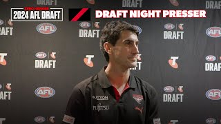 Essendon Draft Night Presser  AFL Draft Night 2024 [upl. by Ahsekan612]