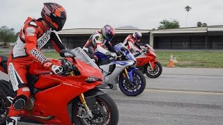 2015 SUPERBIKE DRAG RACE BMW S1000RR vs Ducati 1299 Panigale S vs Yamaha YZFR1 [upl. by Zednanreh]