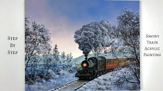 Snowy Train STEP by STEP Acrylic Painting ColorByFeliks [upl. by Jelene205]