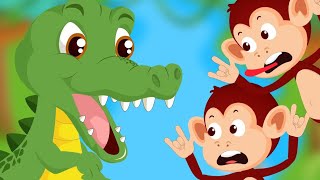 Five Little Monkeys Swinging In A Tree 🐊🐒  5 Little Monkeys Swinging In A Tree Song  Monkeys Rhyme [upl. by Aibonez]