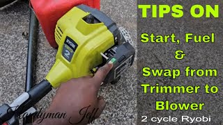 How To Fuel And Start Ryobi 2 Cycle Weed EaterBlower Swap [upl. by Ahsiekit626]