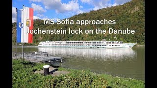 River cruise ship MS Sofia arriving at Jochenstein lock on Danube river [upl. by Annoiek]