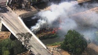 SkyFOX New vegetation fire burning in ravine San Jose [upl. by Nivrehs781]