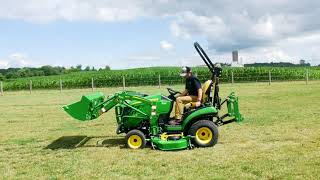 Removing amp Reinstalling the Mower Deck  John Deere Compact Utility Tractor [upl. by Raimes]