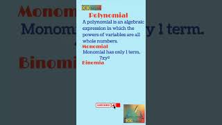 Definitions of polynomial  monomial  binomial and Trinomial  math shorts [upl. by Kerril631]