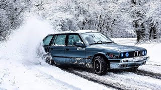 BMW e30 winter drift on a snowy road  GoPro [upl. by Garnette153]