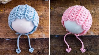 Easy crochet Baby hat with ears tutorial 03 months up to 5 months with subtitles Happy Crochet Club [upl. by Elisa223]