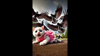 The kitten was attacked by a flock of crows story cat kitten cute [upl. by Swithbert855]