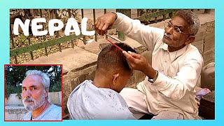 Nepal Cheap street haircut on the streets of Kathmandu [upl. by Kellyann]