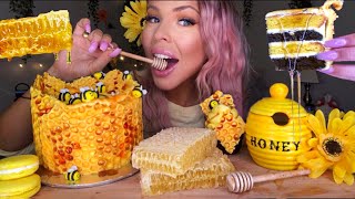 ASMR EATING HONEYCOMB CAKE EDIBLE HONEYBEES RAW HONEYCOMB SUNFLOWER COOKIE EATING SHOW 먹방 MUKBANG [upl. by Nnorahs]