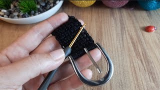 Süper Easy Crochet Knitting Tunisian Bag Handle Belt Pattern ✅️ Çok Kolay Örgü Kemer Yapımı crochet [upl. by Aztilay]