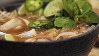 Pho Vietnamese Rice Noodle Soup with Beef and Fresh Herbs [upl. by Erasaec]