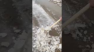 Cleaning process of manganese steel shovel on frozen road surface [upl. by Gereld391]