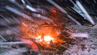 SNOW STORM Camping in the Appalachian Mountains SOLO Cooking Venison on a hot rock [upl. by Naol]