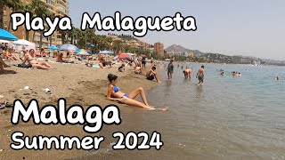 🇪🇸 4K Malaga City Spain Beach Walk Playa Malagueta Summer 2024 Costa Del Sol Andalucia [upl. by Jarita816]